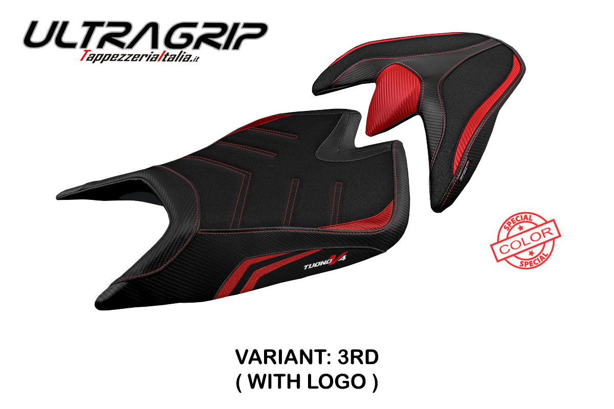 Funda de asiento Aprilia Tuono V4 2021-2025 Tappezzeria Italia TPZ Ultragrip en rojo y negro