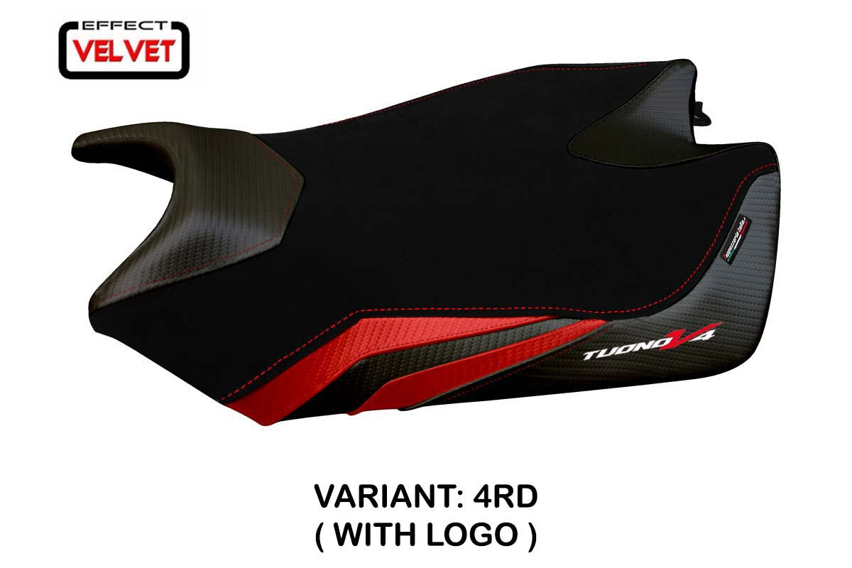 Funda de asiento Aprilia Tuono V4 2011-2020 Tappezzeria Italia TPZ en terciopelo rojo y negro
