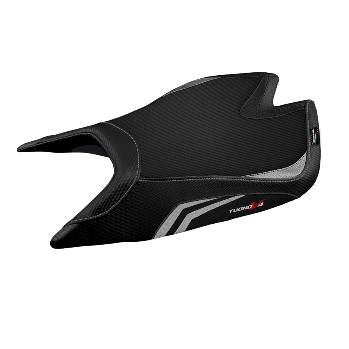 Funda de asiento Aprilia Tuono V4 Factory 2021-2025 Tappezzeria Italia TPZ Comfort en plata y negro