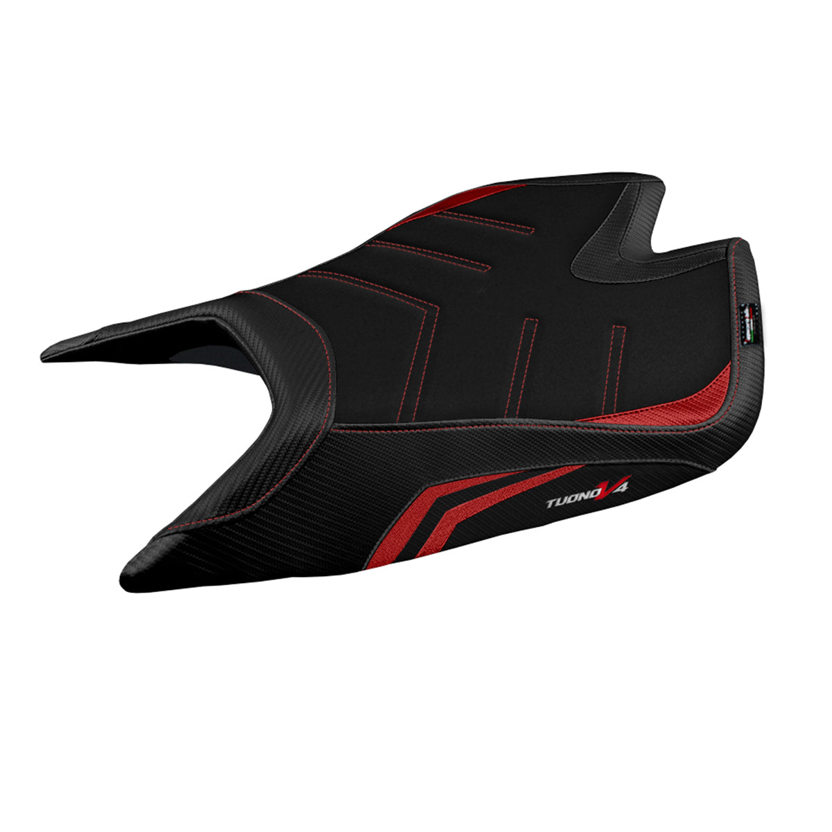 Funda de asiento Aprilia Tuono V4 Factory 2021-2025 Tappezzeria Italia TPZ Ultragrip en rojo y negro