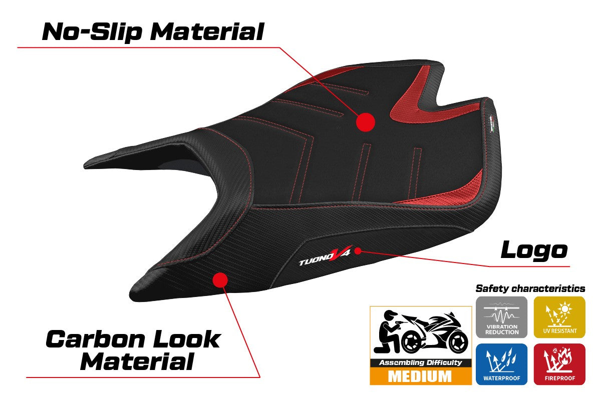 Aprilia Tuono V4 Factory 2021-2026 Seat Cover TPZ Italia Ultragrip Red Black