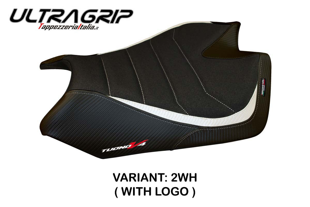 Funda de asiento Aprilia Tuono V4 2011-2020 Tappezzeria Italia TPZ Ultragrip en blanco y negro