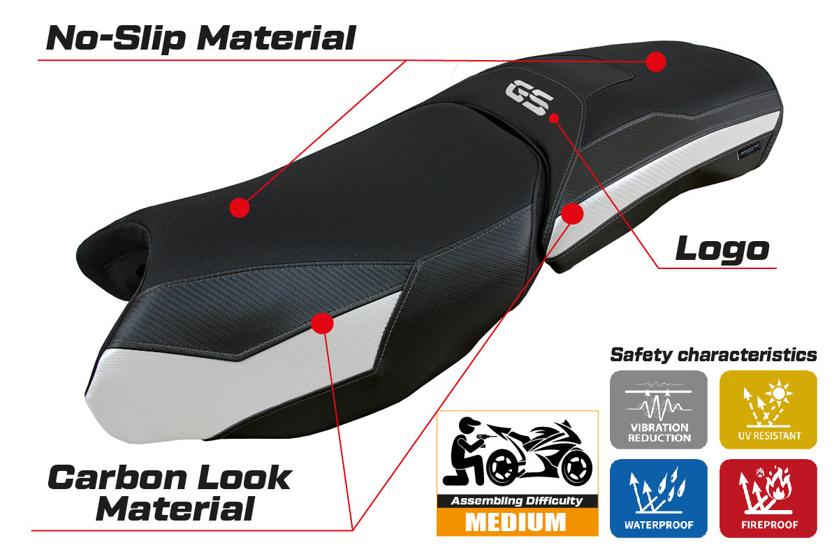 Funda de asiento para BMW R1250GS Adventure 2019-2024 Tappezzeria Italia TPZ en blanco y negro