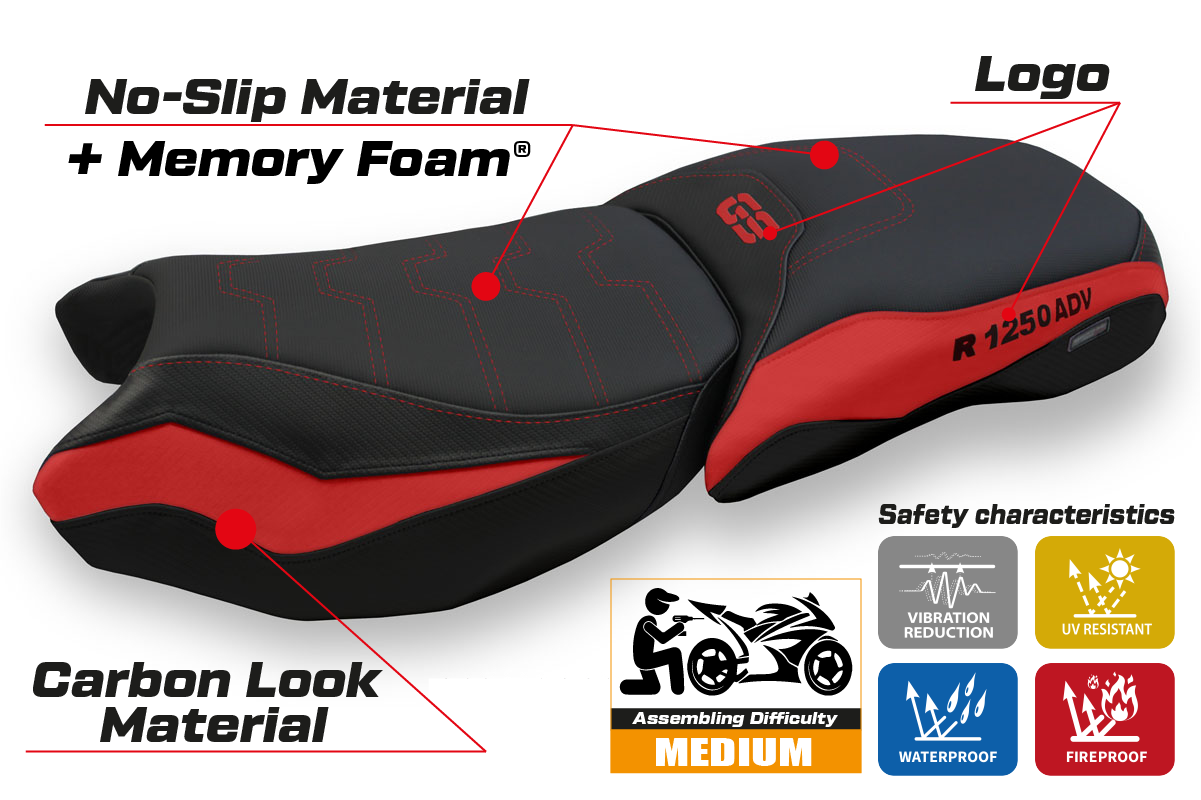 BMW R1250GS Adventure 2019-2024 Seat Cover Tappezzeria Italia TPZ Comfort in Black and Red