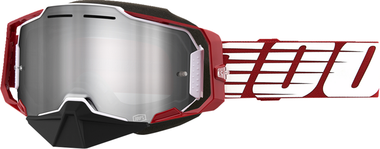 Gafas de nieve 100% Armega - Rojo extragrande - Espejo plateado 50008-00006