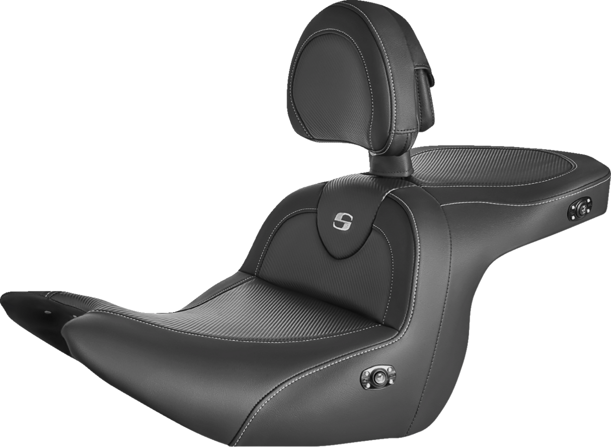 Asiento calefactable de fibra de carbono SADDLEMEN Roadsofa - Negro - con respaldo - GL1800 '18-'23 H18-07-185BRHCT