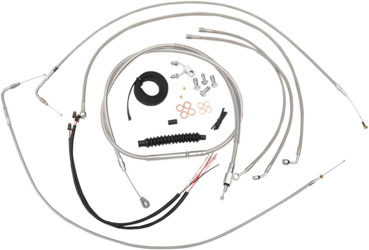 Kit completo de cable de manillar/línea de freno LA CHOPPERS - Manillar Ape Hanger de 12" a 14" - Acero inoxidable LA-8123KT2-13
