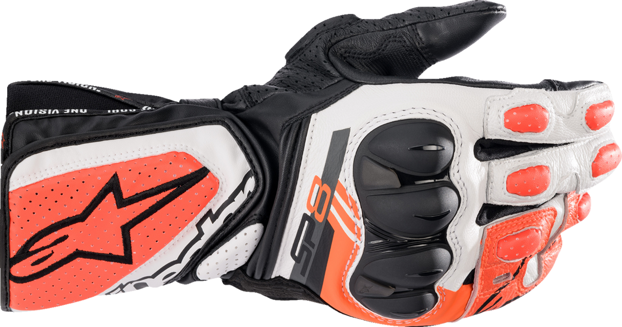 Guantes ALPINESTARS SP-8 V3 - Negro/Blanco/Rojo Fluo - Pequeños 3558321-1231-S