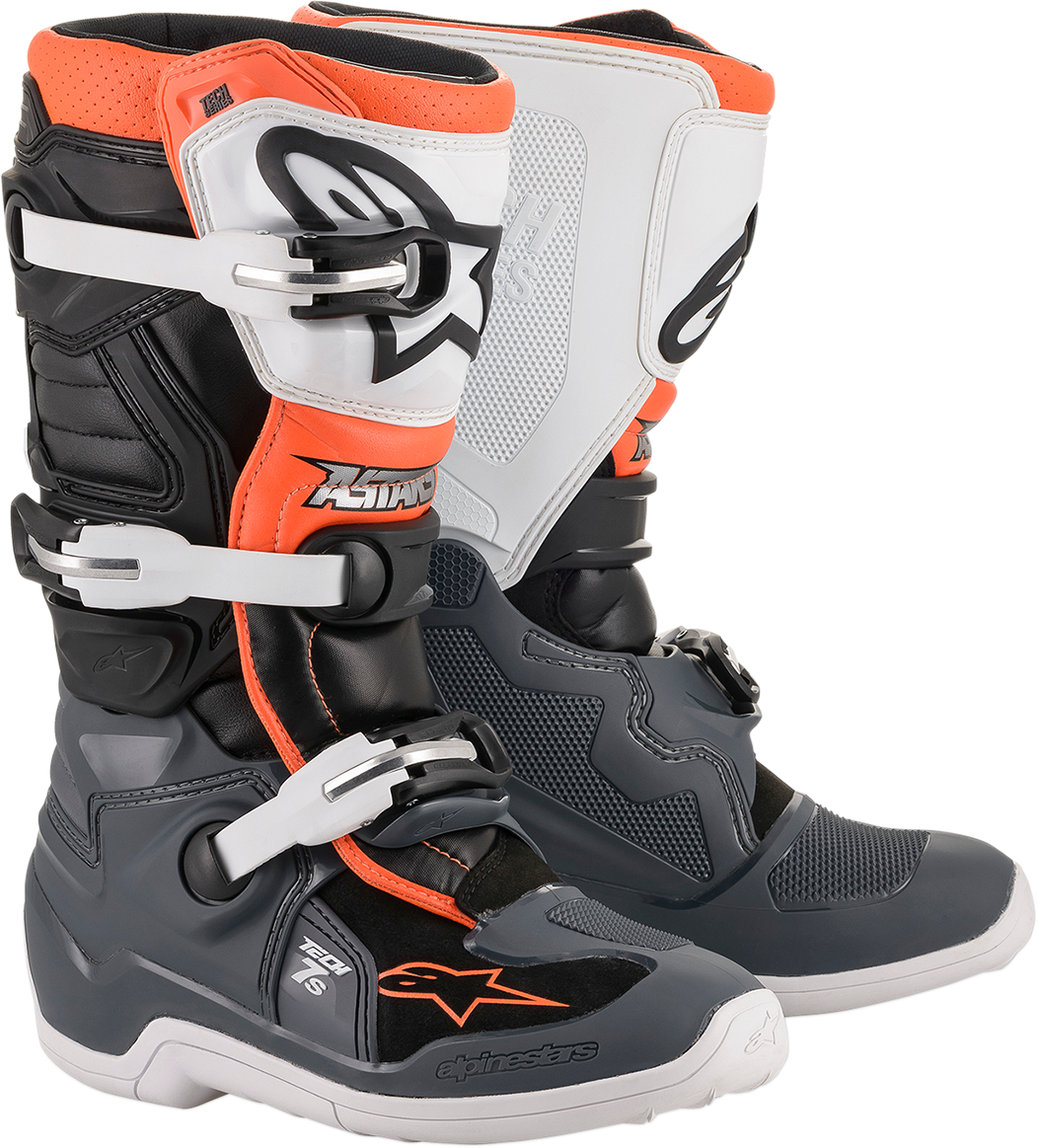Bota ALPINESTARS Tech 7S - Negro/Gris/Blanco/Naranja Fluorescente - Talla 7 de EE. UU. 2015017-1124-7