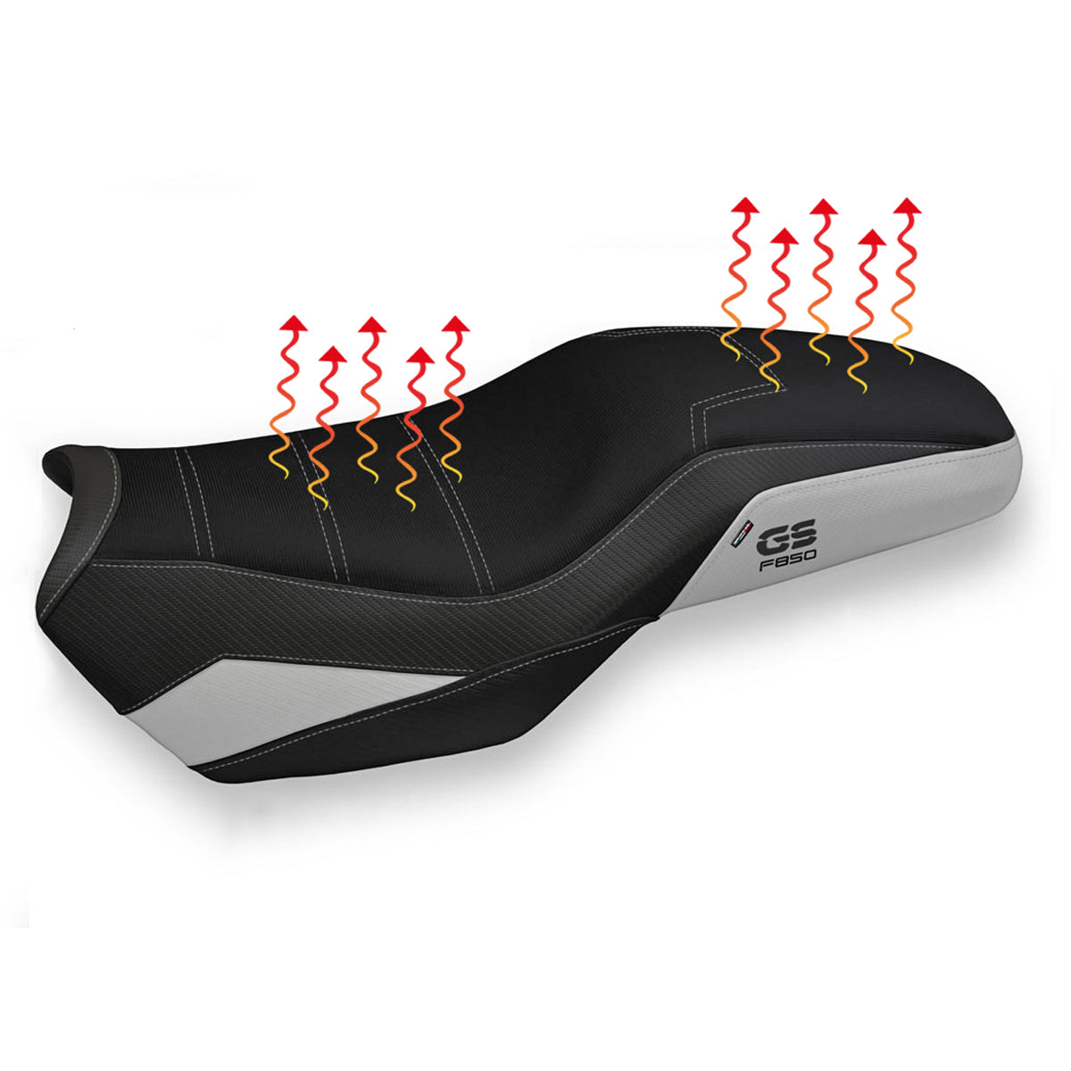 Funda de asiento calefactable Comfort Tappezzeria Italia TPZ para BMW F750GS F800GS F850GS 2019-2024 en plata y negro