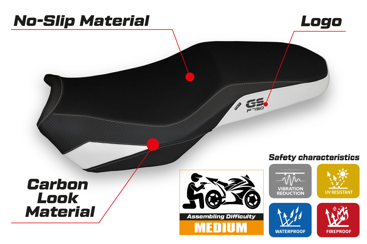 BMW F750GS 2018-2026 Seat Cover Tappezzeria Italia TPZ in White and Black