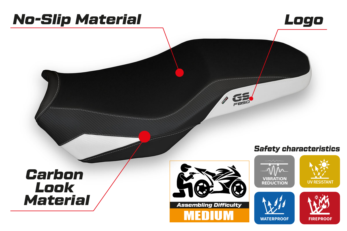 BMW F850GS 2018-2025 Seat Cover Tappezzeria Italia TPZ in White and Black