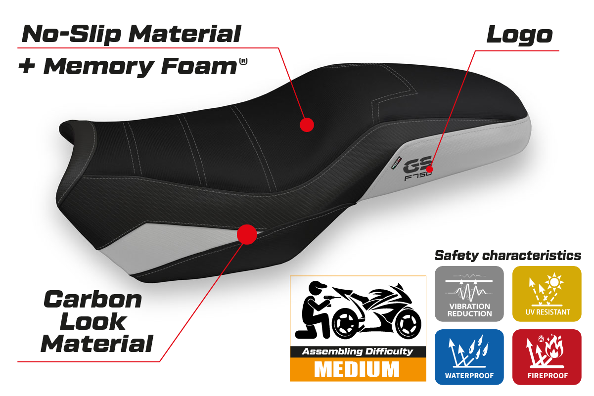 BMW F750GS 2018-2026 Seat Cover Tappezzeria Italia TPZ Comfort in Silver and Black