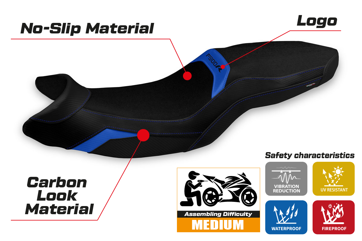 BMW F900R 2019-2026 Seat Cover Tappezzeria Italia TPZ in Blue and Black