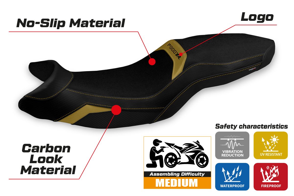 BMW F900XR 2019-2026 Seat Cover Tappezzeria Italia TPZ in Gold and Black