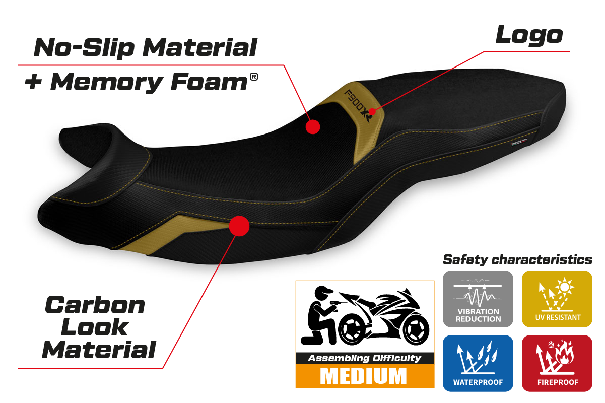 BMW F900XR 2019-2026 Seat Cover Tappezzeria Italia TPZ Comfort in Gold and Black
