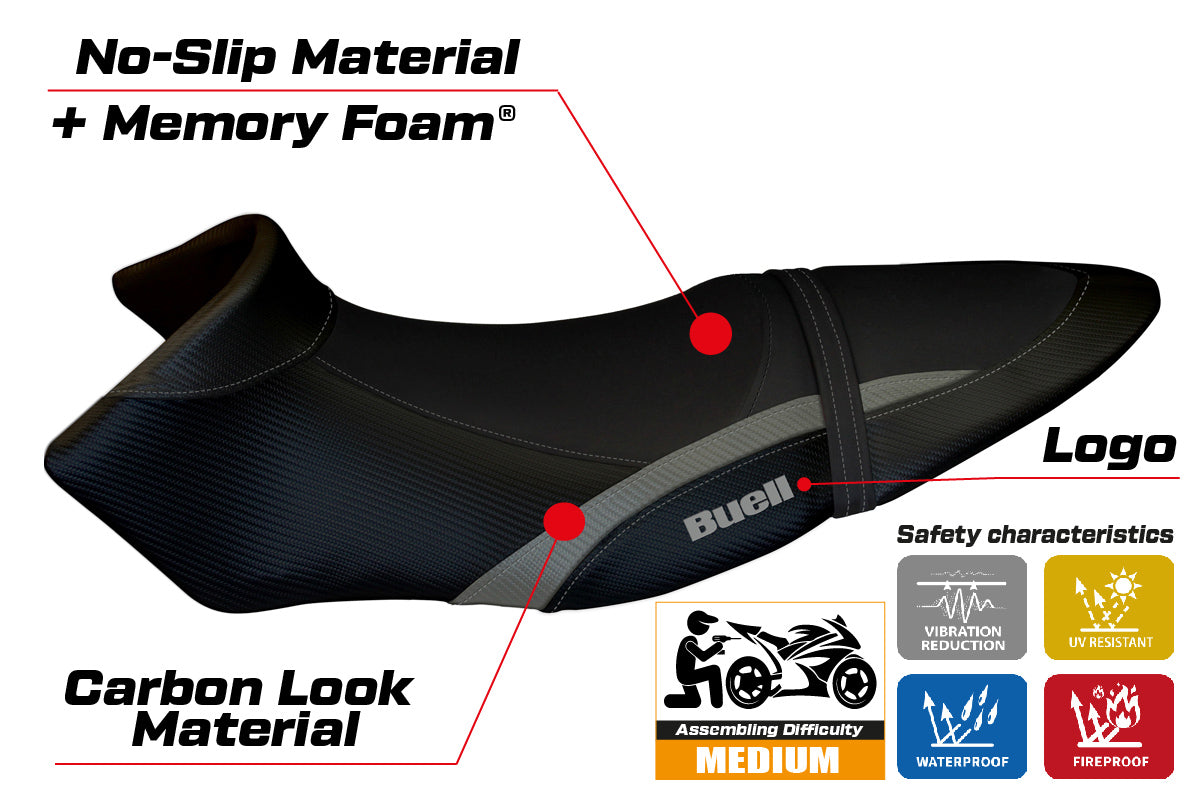 Funda de asiento para Buell XB12S XB12SX 2019-2021 Tappezzeria Italia TPZ en plata y negro