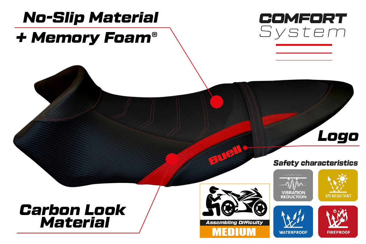Buell XB12S XB12SX 2019-2021 Seat Cover Tappezzeria Italia TPZ Comfort in Red and Black