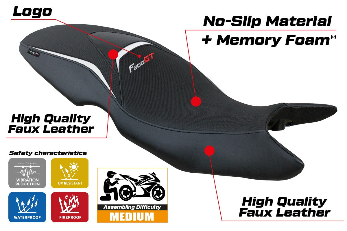 Funda de asiento BMW F800GT 2012 2013 2014 2015 2016 Tappezzeria Italia TPZ Comfort Blanco Negro