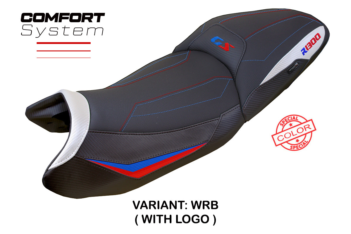 BMW R1300GS 2023-2025 Touring Seat Cover Tappezzeria Italia TPZ Comfort in White Red and Blue