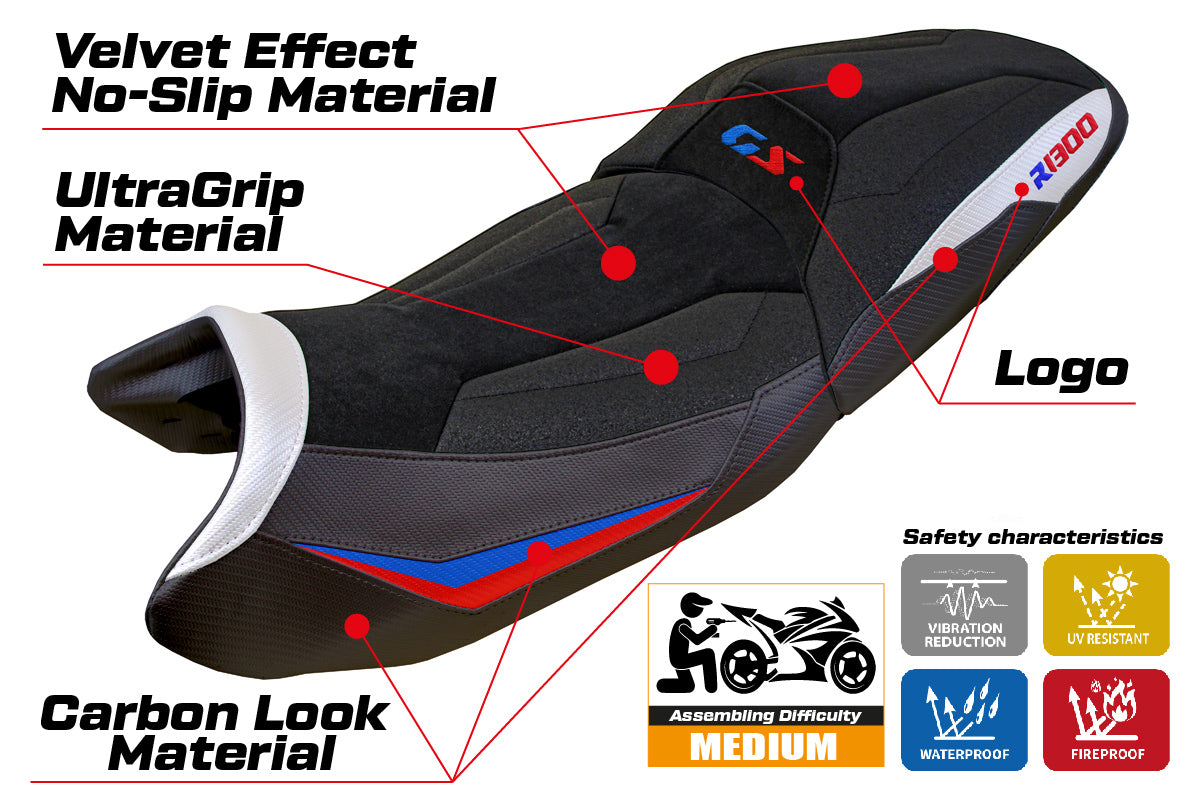 BMW R1300GS 2023-2026 Touring Seat Cover Tappezzeria Italia TPZ Ultragrip in White Red and Blue