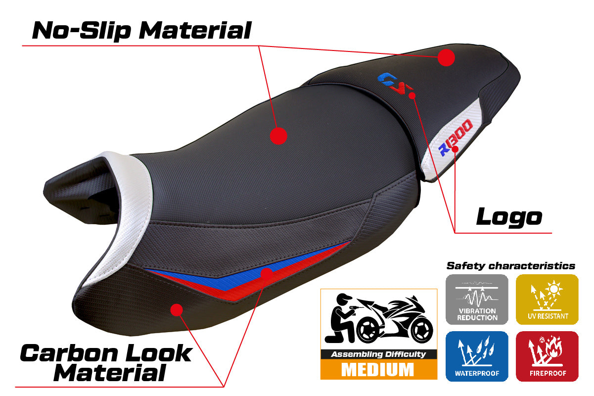 BMW R1300GS 2023-2025 Standard Seat Cover Tappezzeria Italia TPZ in White Red and Blue