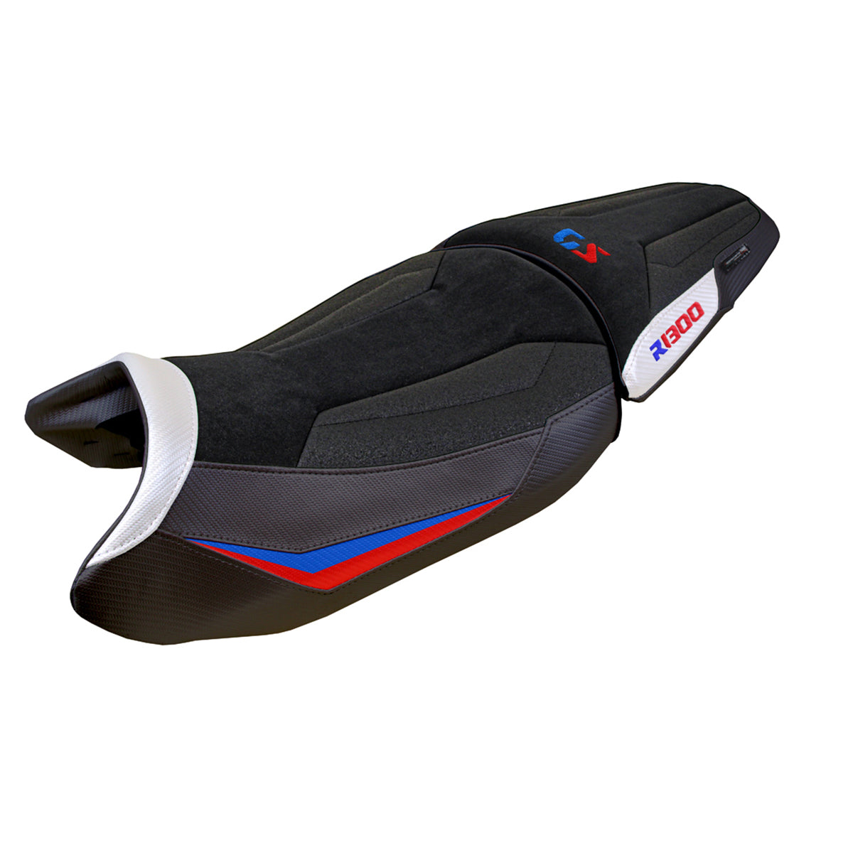 BMW R1300GS 2023-2025 Standard Seat Cover Tappezzeria Italia TPZ Ultragrip in White Red and Blue