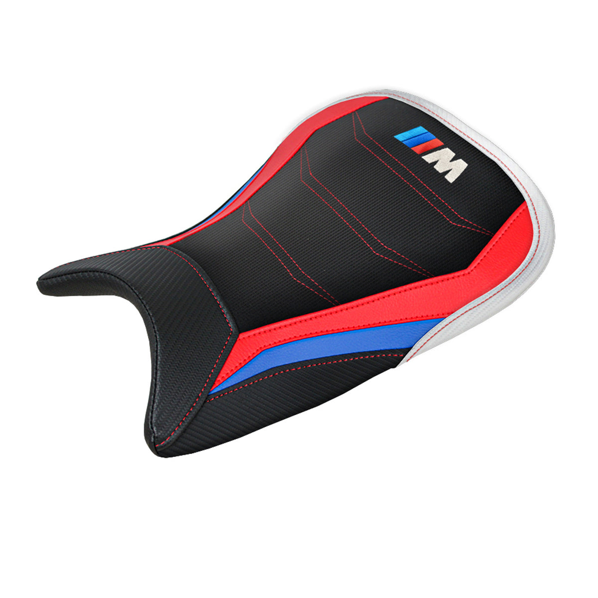 Funda de asiento BMW M1000R 2022-2025 Tappezzeria Italia TPZ Comfort en rojo, azul, blanco y negro
