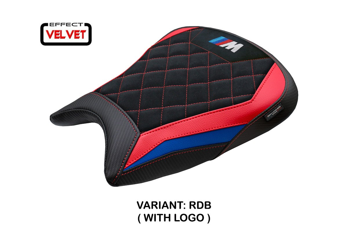 Funda de asiento BMW M1000RR 2023-2025 Tappezzeria Italia TPZ Terciopelo Azul Rojo Negro