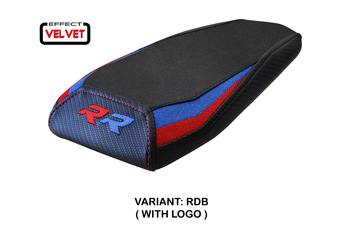 Funda de asiento BMW M1000RR 2023-2025 Tappezzeria Italia TPZ Terciopelo Rojo Azul Negro