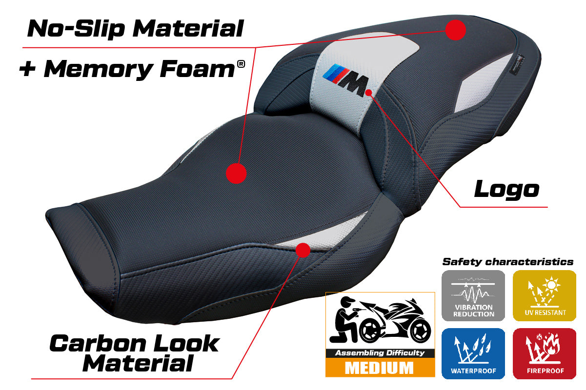 Funda de asiento BMW M1000XR 2024-2025 Tappezzeria Italia TPZ Comfort en plata y negro