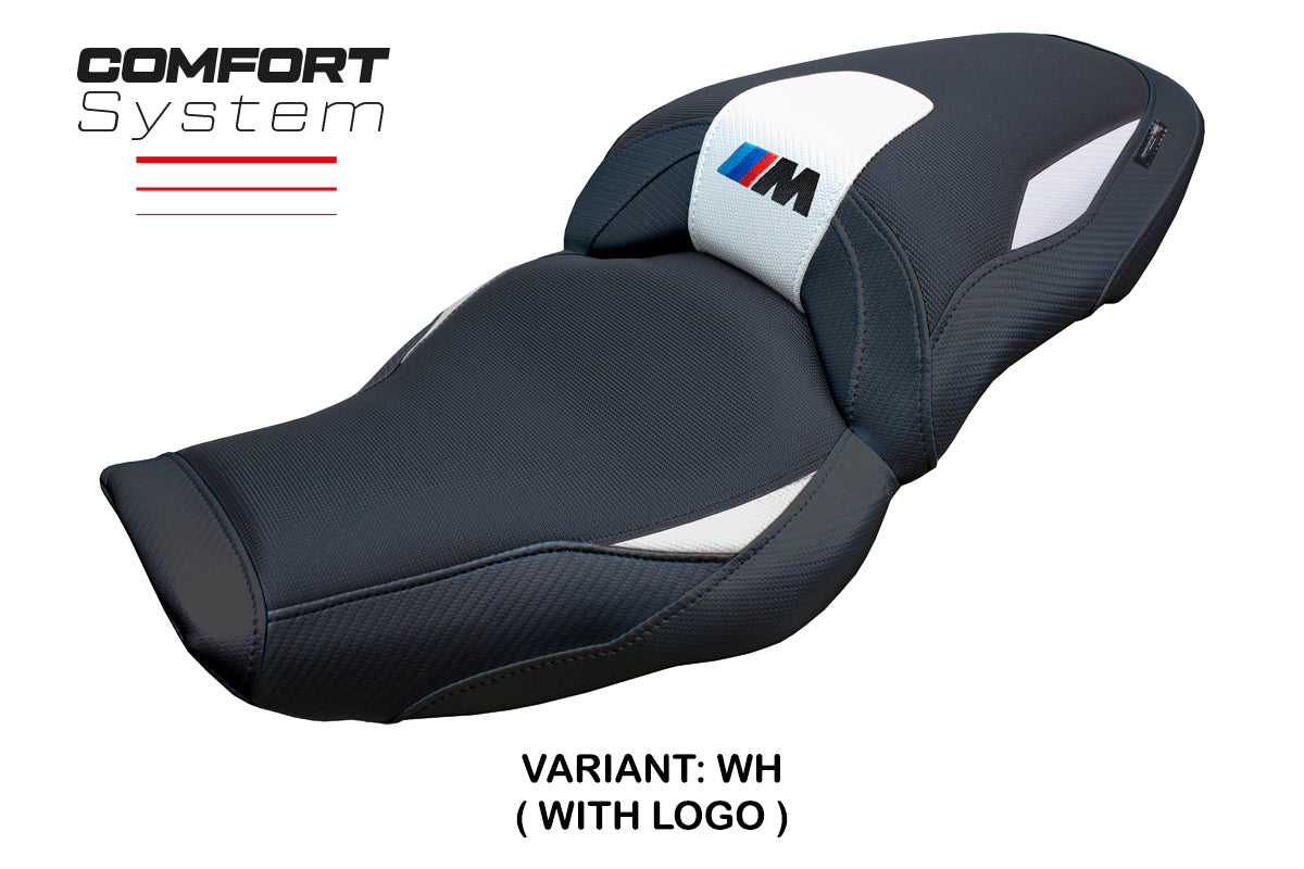 Funda de asiento BMW M1000XR 2024-2025 Tappezzeria Italia TPZ Comfort en blanco y negro
