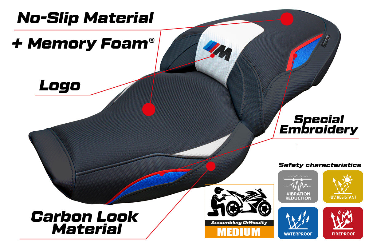 BMW M1000XR 2024-2025 Seat Cover Tappezzeria Italia TPZ Comfort in White Red Blue and Black