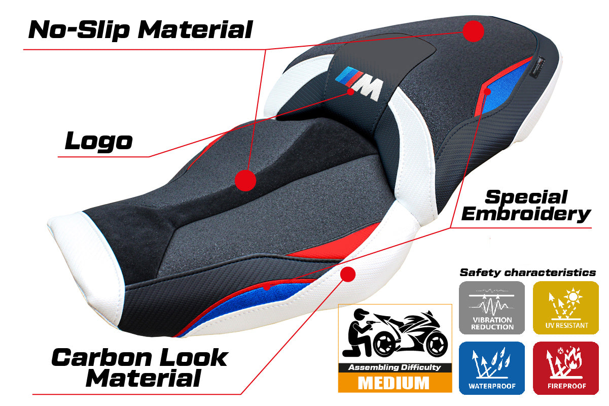 BMW M1000XR 2024-2026 Seat Cover Tappezzeria Italia TPZ Ultragrip in Red Blue White and Black