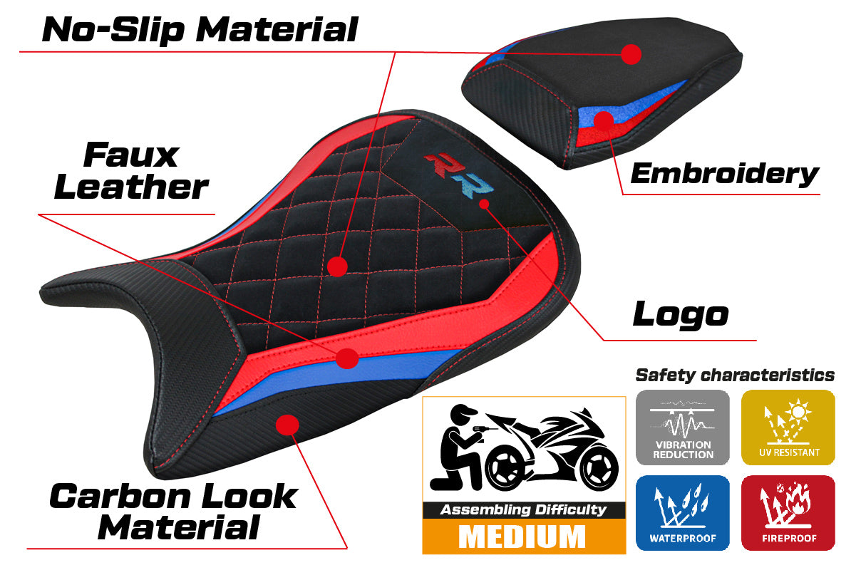 BMW S1000RR M Sport 2019-2026 Seat Cover Tappezzeria Italia TPZ in HP Diamond Stitching