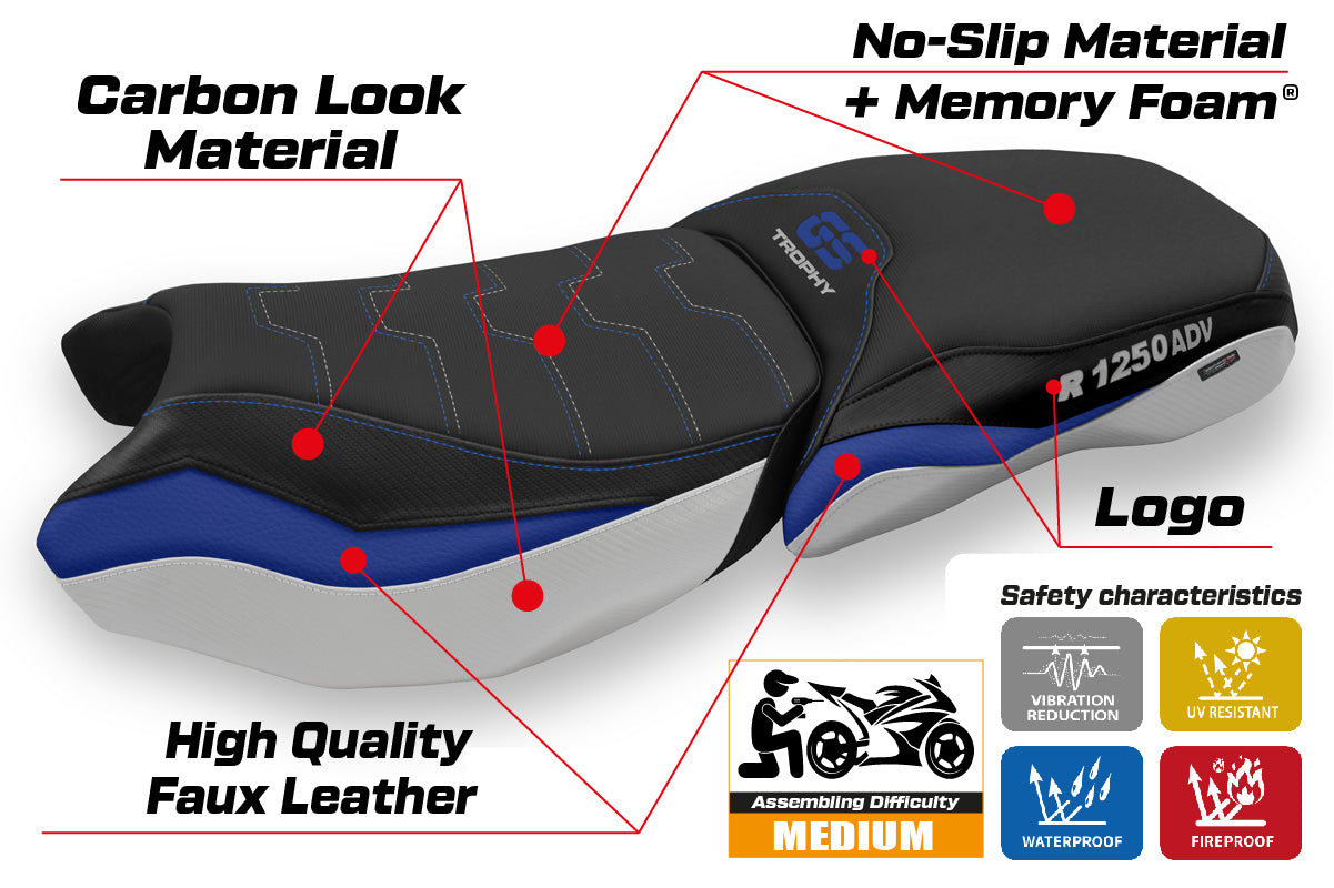 Funda de asiento calefactable Comfort Tappezzeria Italia TPZ para BMW R1250GS ADV 2019-2024 en azul y blanco
