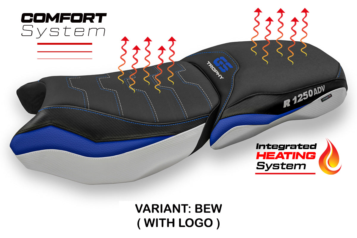 Funda de asiento calefactable Comfort Tappezzeria Italia TPZ para BMW R1250GS ADV 2019-2024 en azul y blanco