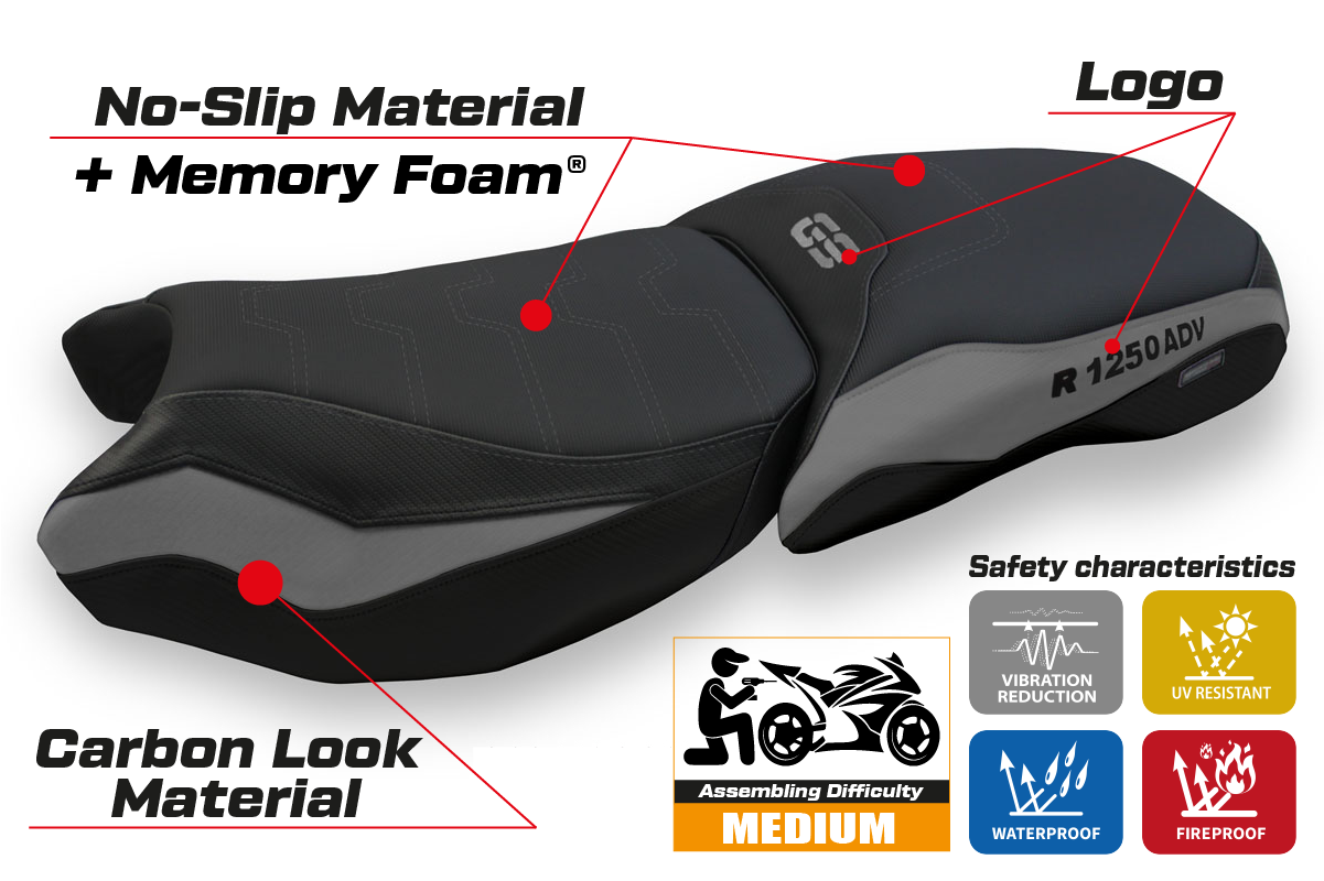 BMW R1250GS ADV 2019-2024 Comfort Heated Seat Cover Tappezzeria Italia TPZ in Grey