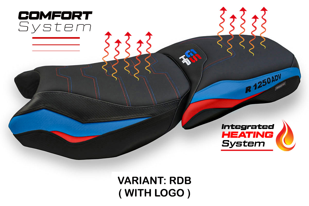 Funda de asiento calefactable Comfort Tappezzeria Italia TPZ para BMW R1250GS ADV 2019-2024 en rojo y azul