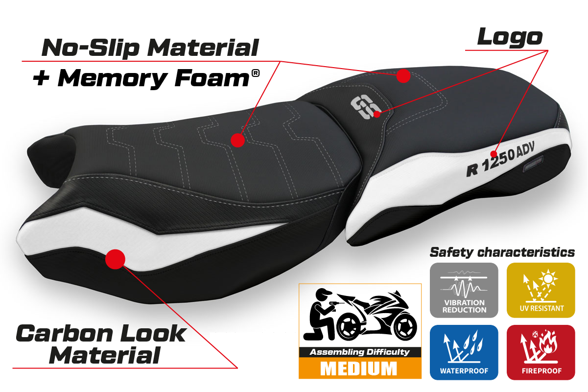Funda de asiento calefactable Comfort Tappezzeria Italia TPZ para BMW R1250GS ADV 2019-2024 en blanco