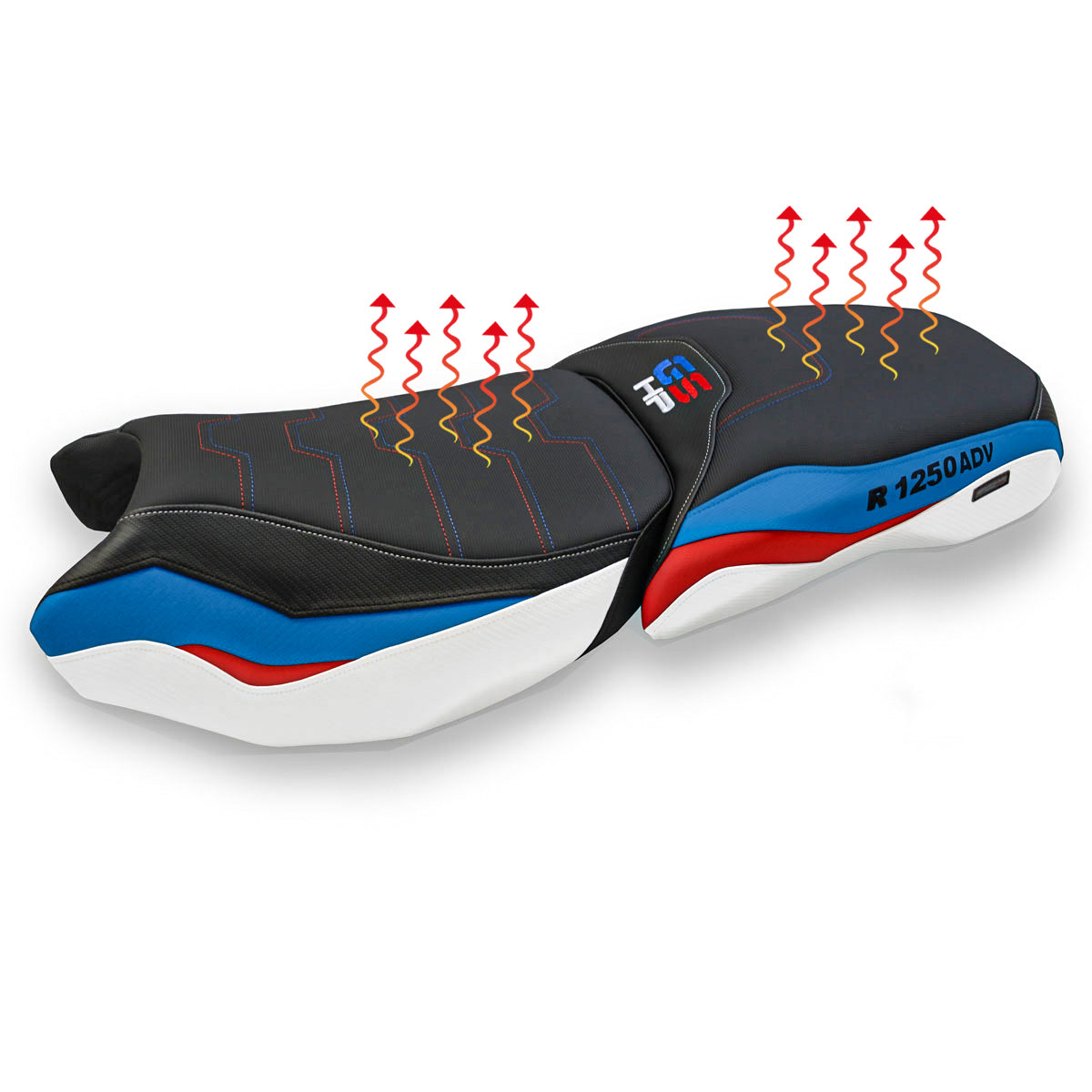 BMW R1250GS ADV 2019-2024 Comfort Heated Seat Cover Tappezzeria Italia TPZ in White, Red and Blue