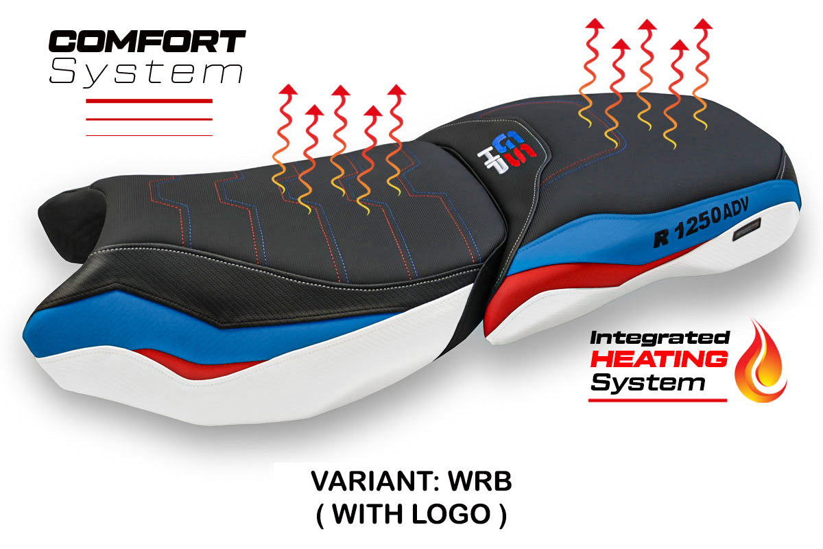 BMW R1250GS ADV 2019-2024 Comfort Heated Seat Cover Tappezzeria Italia TPZ in White, Red and Blue