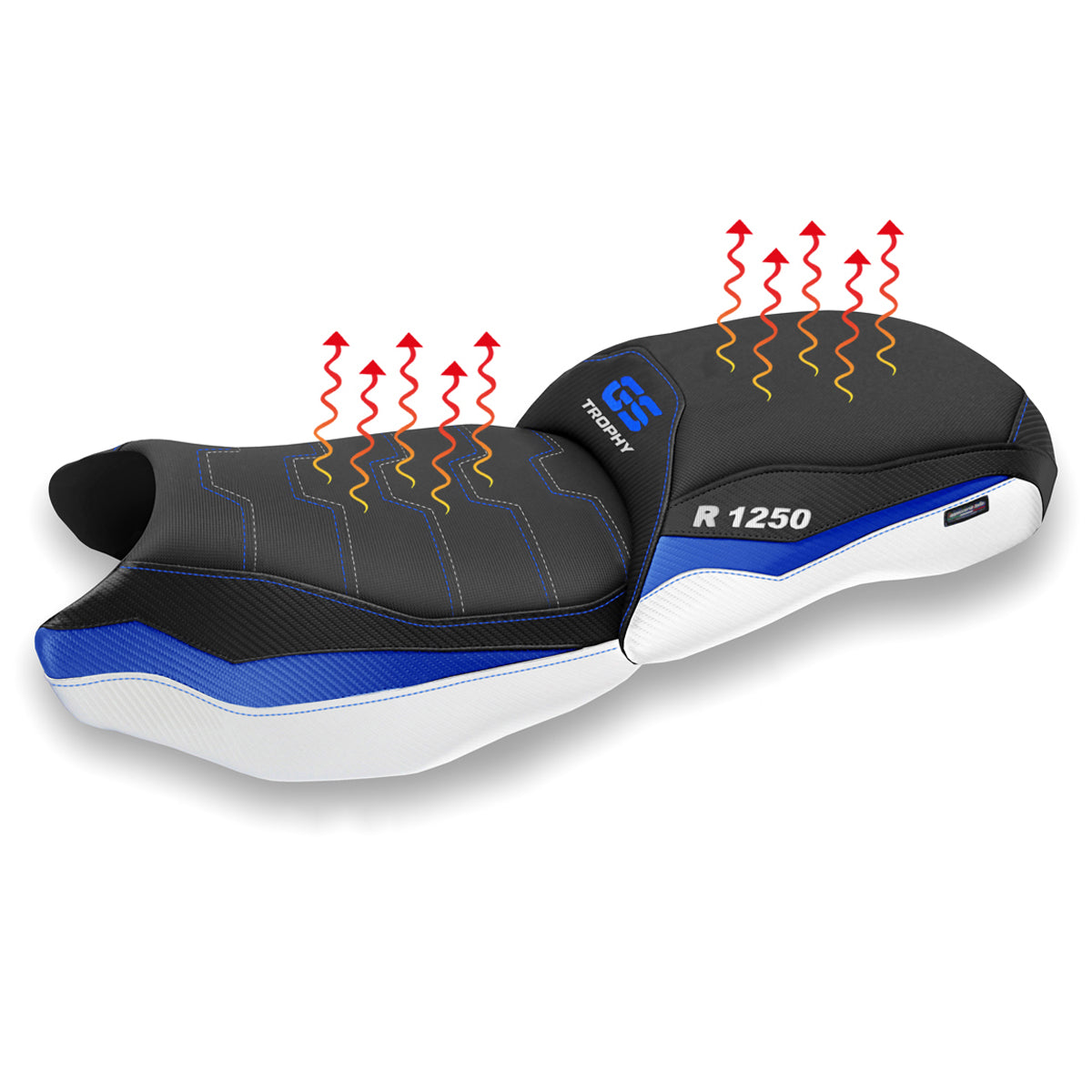 Funda de asiento calefactable Comfort Tappezzeria Italia TPZ para BMW R1250GS 2019-2023 en azul y blanco