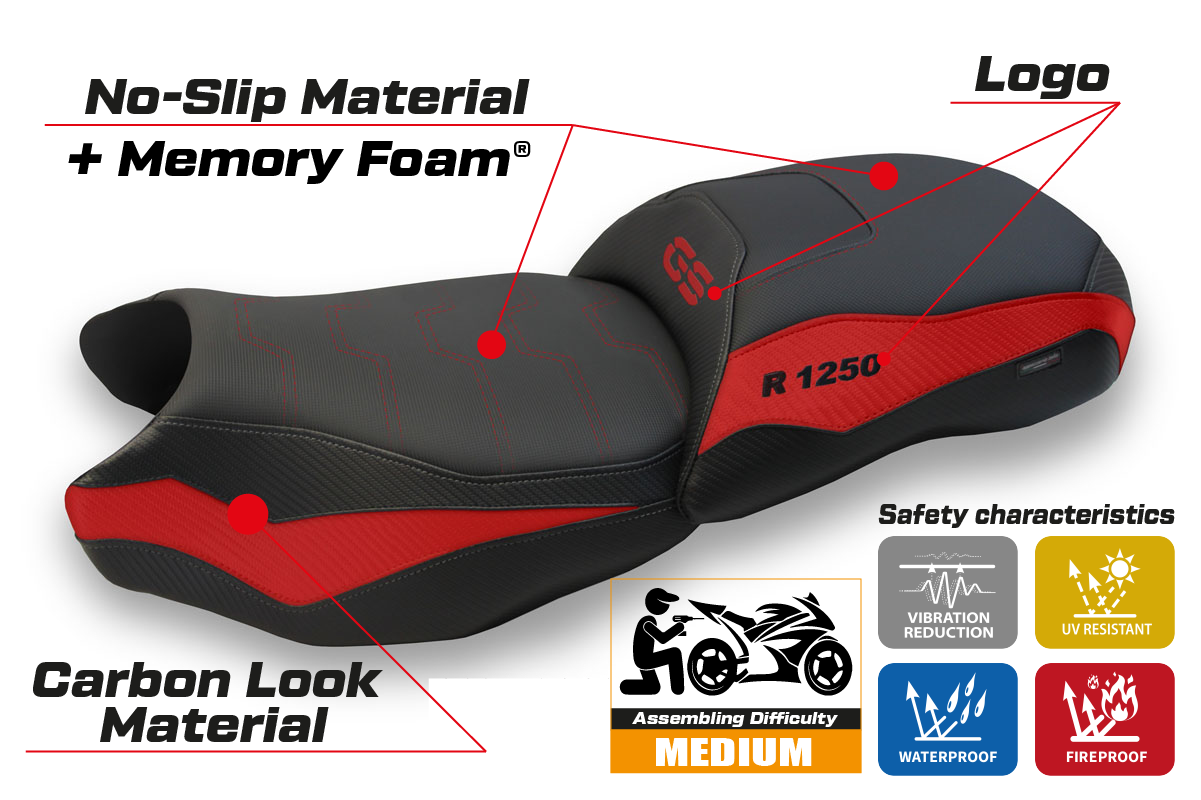 BMW R1250GS 2019-2023 Comfort Heated Seat Cover Tappezzeria Italia TPZ in Red and Black