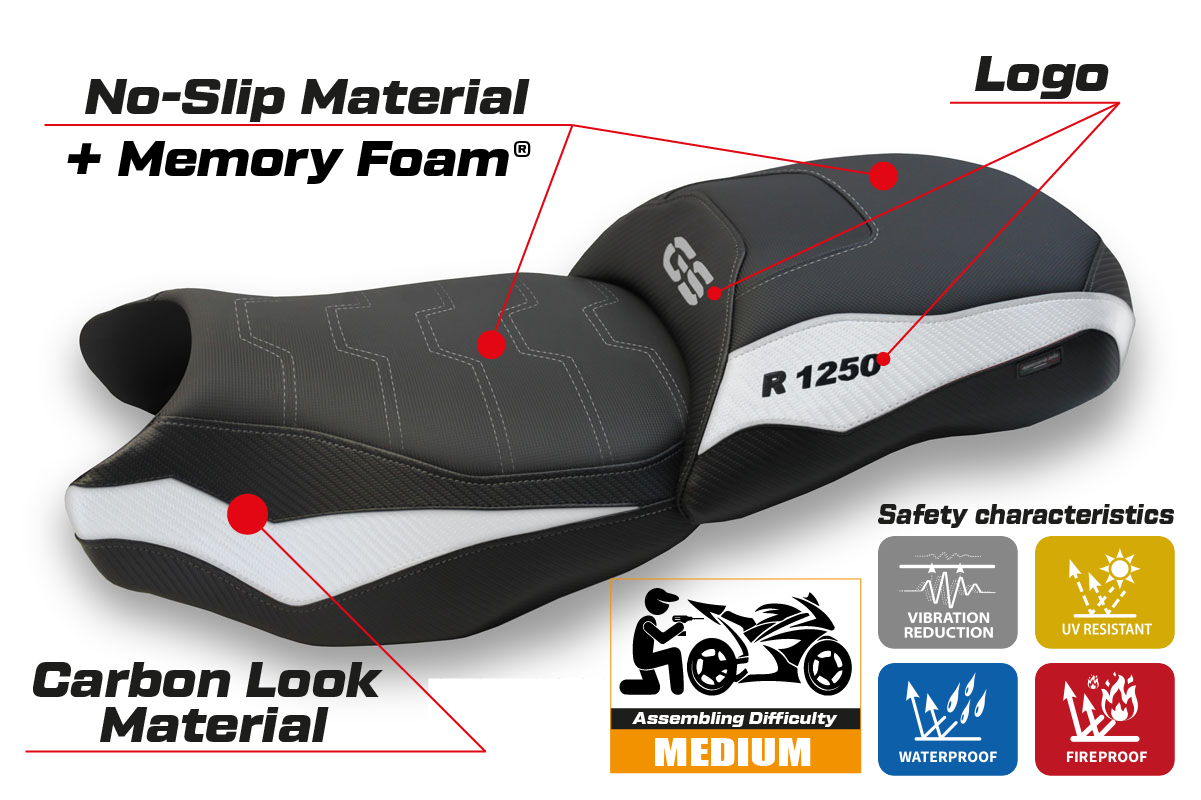 BMW R1250GS 2019-2023 Comfort Heated Seat Cover Tappezzeria Italia TPZ in White Black