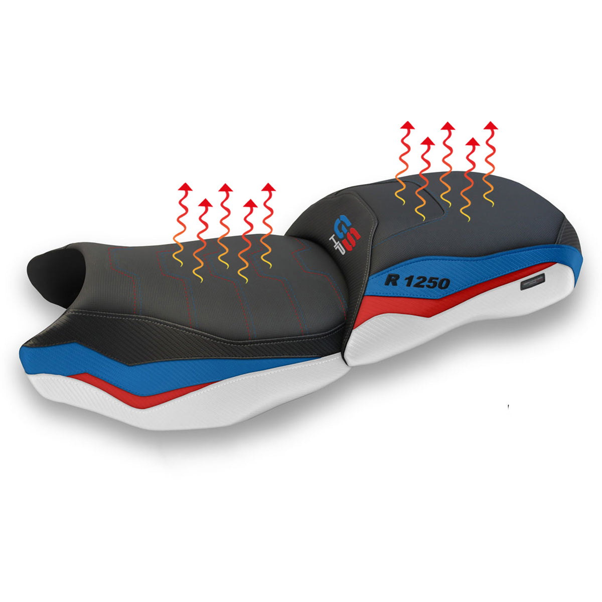 Funda de asiento calefactable Comfort BMW R1250GS 2019-2023 Tappezzeria Italia TPZ en blanco, rojo y azul