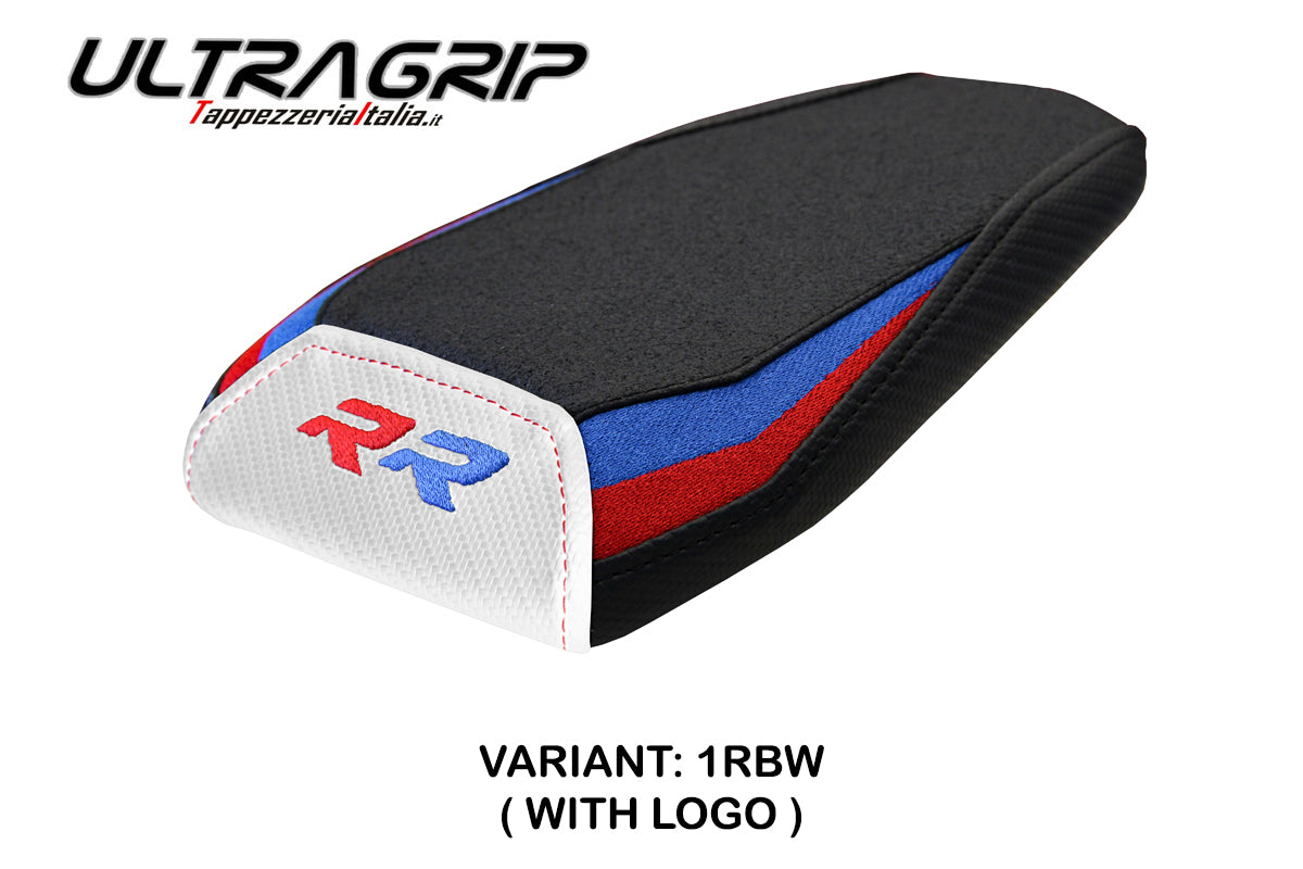 Funda para asiento trasero BMW M1000RR 2021-2022 Tappezzeria Italia TPZ Ultragrip en rojo, azul, blanco y negro