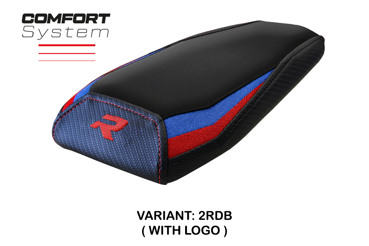 Funda para asiento trasero BMW M1000R 2022-2025 Tappezzeria Italia TPZ Comfort en rojo, azul y negro