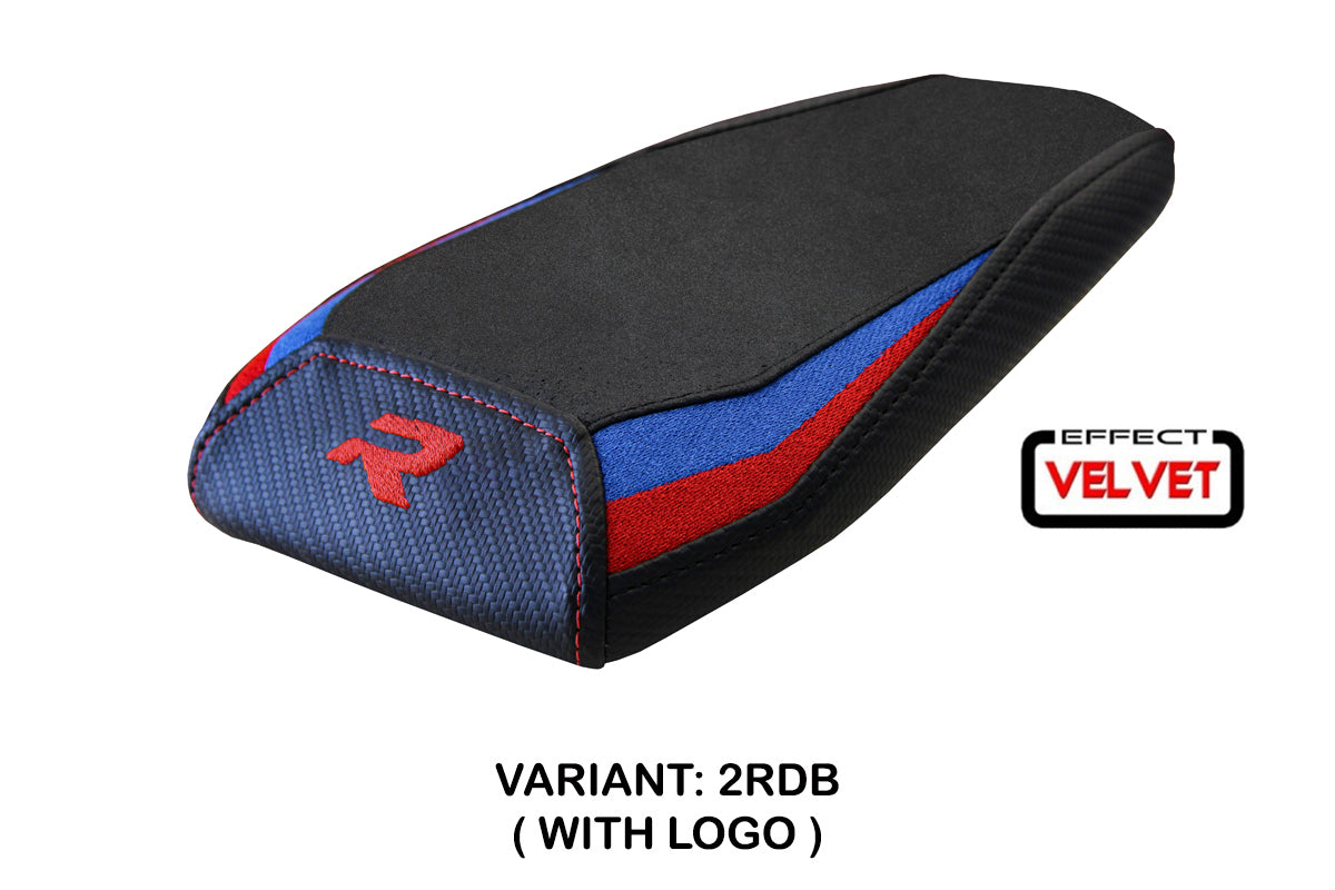 Funda para asiento trasero BMW M1000R 2022-2025 Tappezzeria Italia TPZ en terciopelo rojo, azul y negro