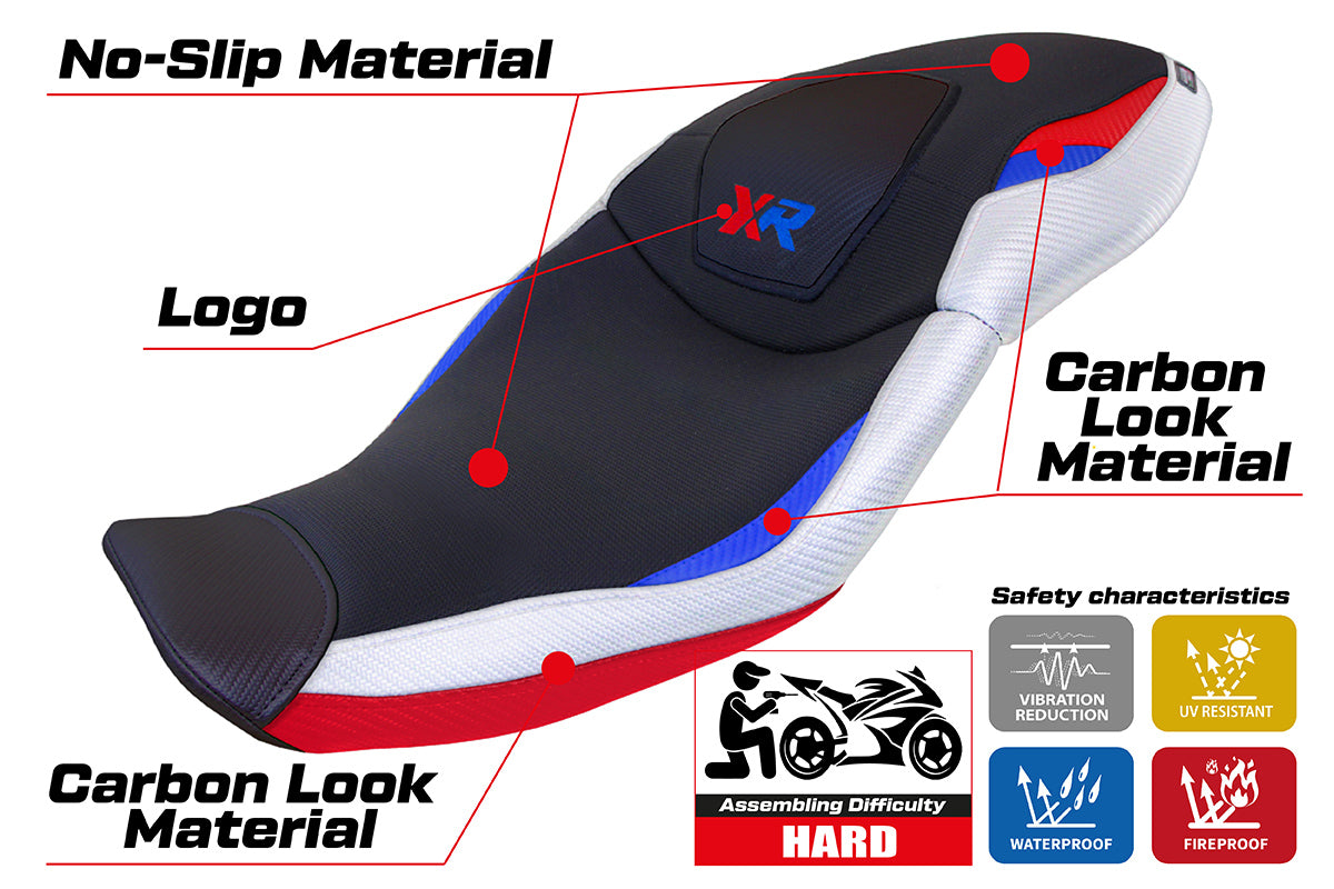 BMW S1000XR 2020-2023 Seat Cover Tappezzeria Italia TPZ in HP SE White, Red and Blue